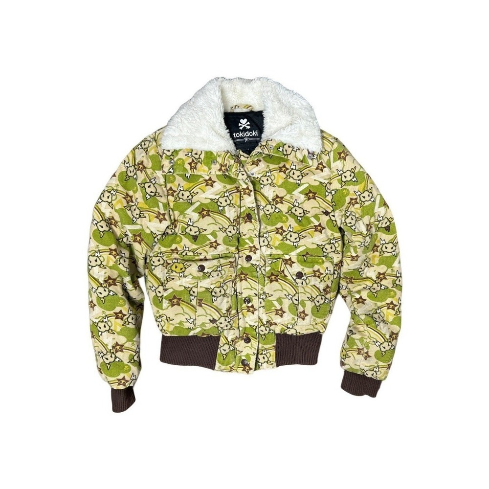 Tokidoki Adios Camo Faux Fur Lined Zip Up Hoodie Jacket Y2K Womens S